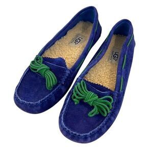 UGG Suede Sherpa Lined Slippers Moccasin Blue‎ Green Size 7